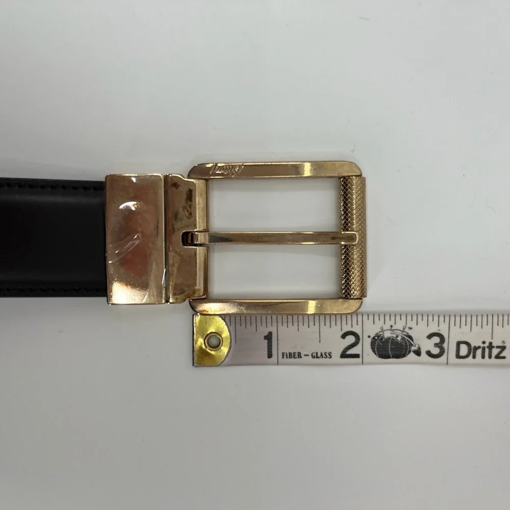 Brioni Belt Mens 34 Reversible Black Blue Leather Gold Tone Buckle Made in Italy